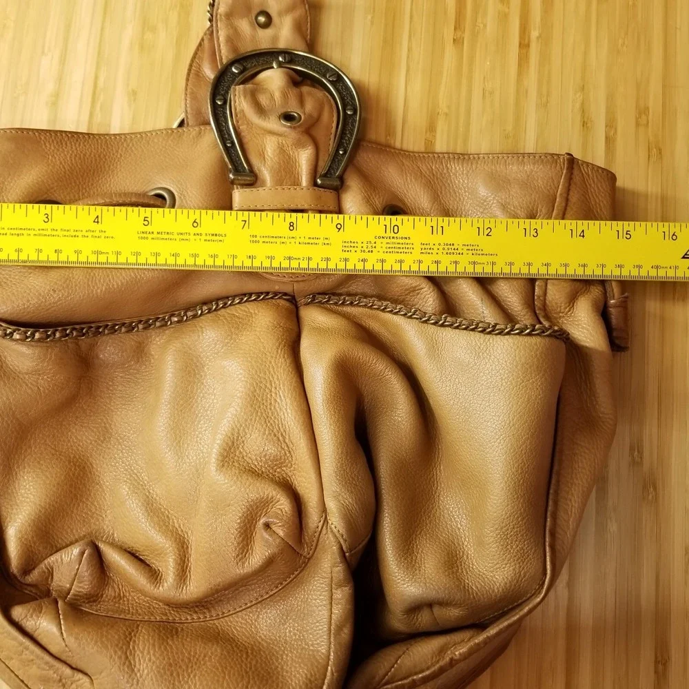 Vtg Betsey Johnson Leather Horseshoe‎ Bucket Bag Brown Y2K Western Cowgirl Hobo